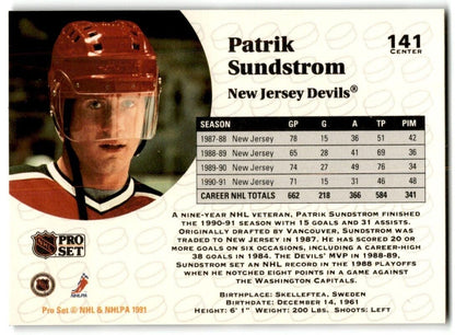 1991-92 Pro Set Patrik Sundstrom New Jersey Devils #141