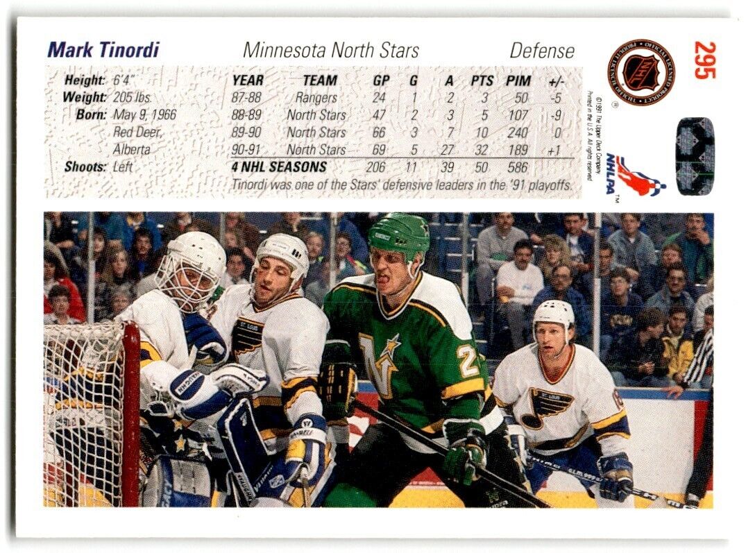 1991-92 Upper Deck Mark Tinordi Minnesota North Stars #295