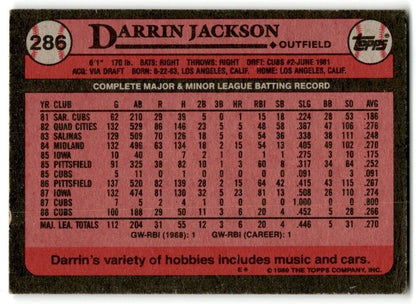 1989 Topps Darrin Jackson Chicago Cubs #286