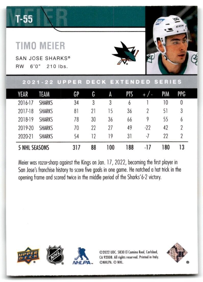 2021-22 Upper Deck Timo Meier San Jose Sharks #T-55