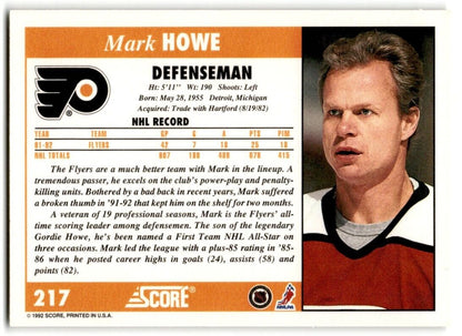 1992-93 Score Mark Howe Philadelphia Flyers #217