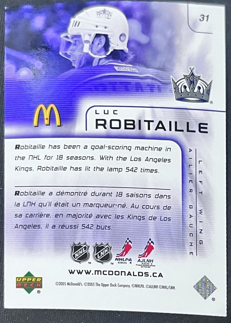 2005-06 Upper Deck McDonald's Luc Robitaille Los Angeles Kings #31