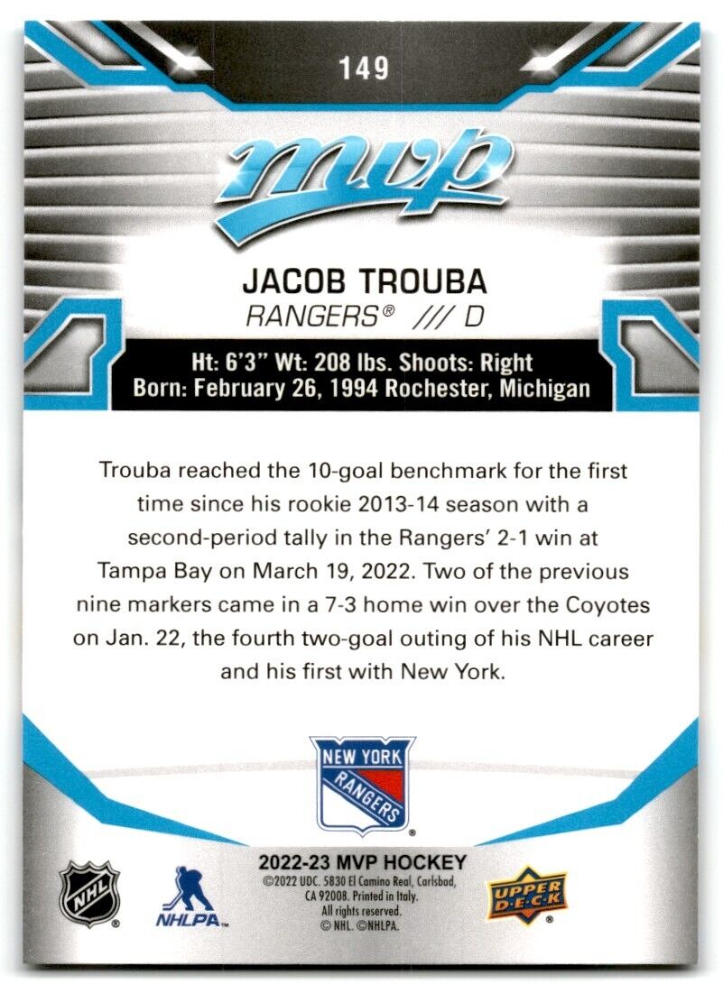 2022-23 Upper Deck MVP Jacob Trouba New York Rangers #149