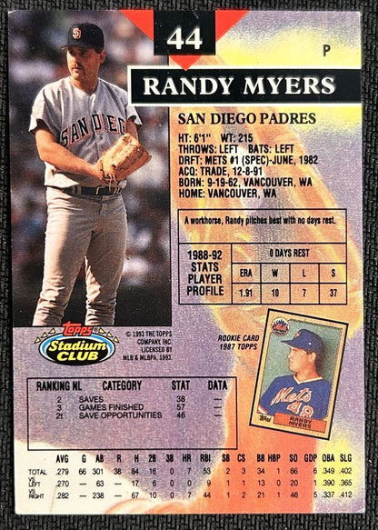 1993 Topps Stadium Club Randy Myers San Diego Padres #44