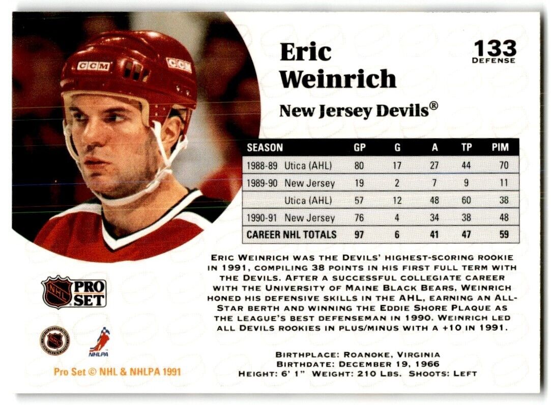 1991-92 Pro Set Eric Weinrich New Jersey Devils #133