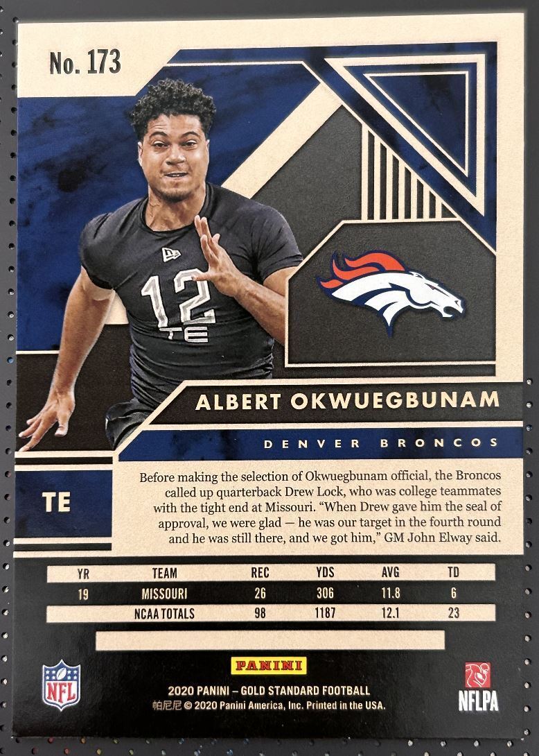 2020 Panini Gold Standard Albert Okwuegbunam Rookie Denver Broncos #173