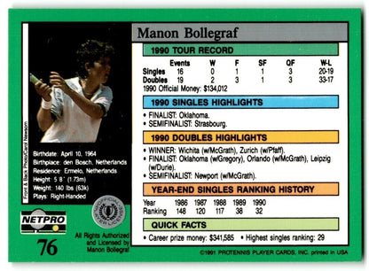 1991 Protennis player Cards Netpro Tour Star Manon Bollegraf #76