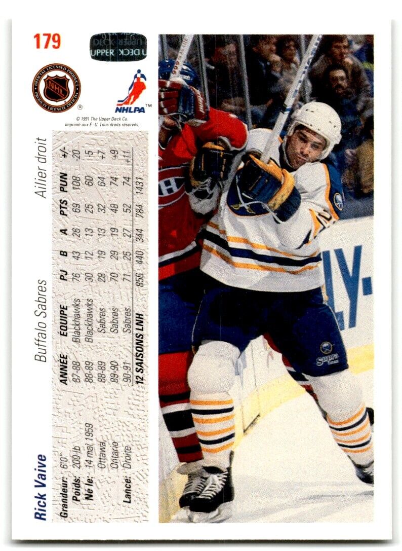 1991-92 Upper Deck French Rick Vaive Buffalo Sabres #179