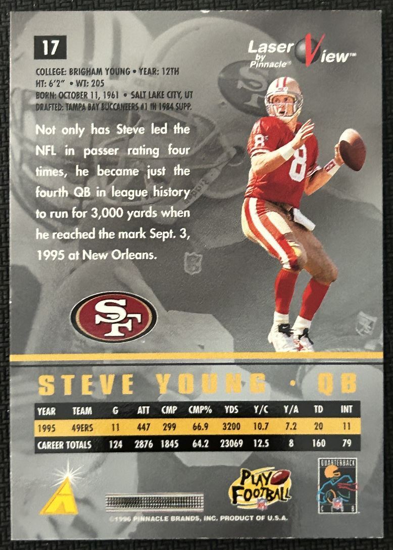 1996 Pinnacle Laser View Hologram Steve Young San Francisco 49ers #17