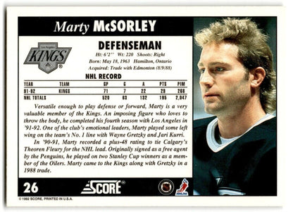 1992-93 Score Marty McSorley Los Angeles Kings #26