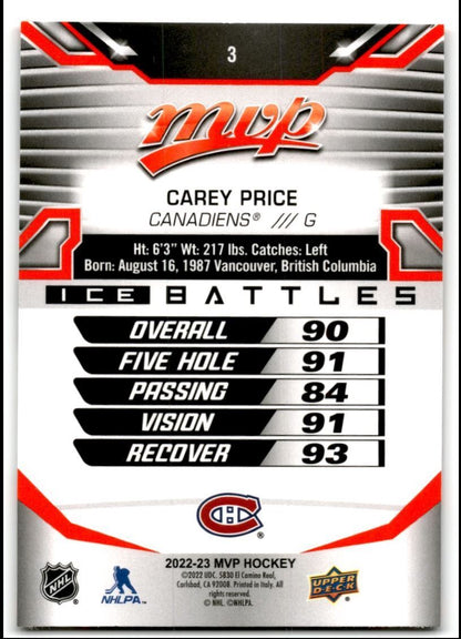 2022-23 Upper Deck MVP Ice Battles Carey Price Montreal Canadiens #3