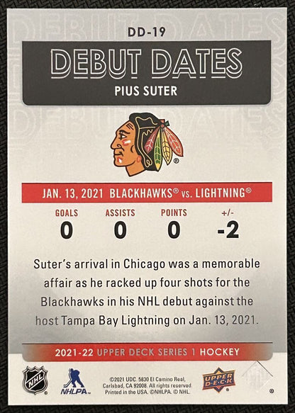 2021-22 Upper Deck Debut Dates Pius Suter Chicago Blackhawks #DD-19