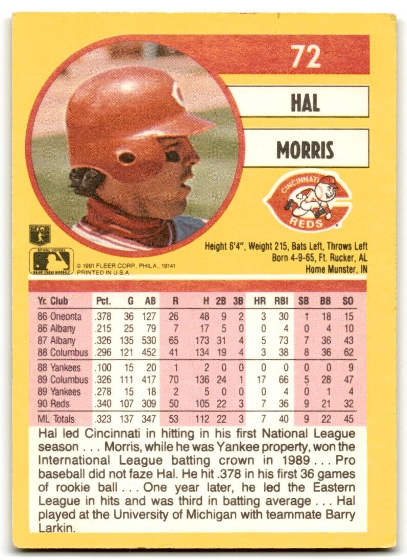 1991 Fleer Hal Morris Cincinnati Reds #72