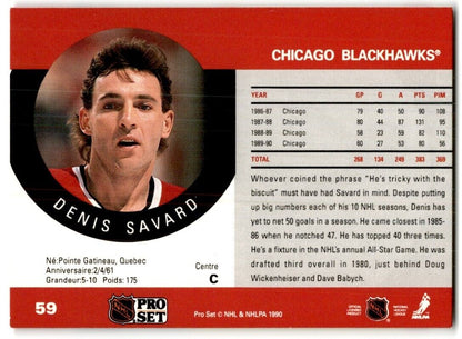 1990-91 Pro Set Denis Savard Chicago Blackhawks #59