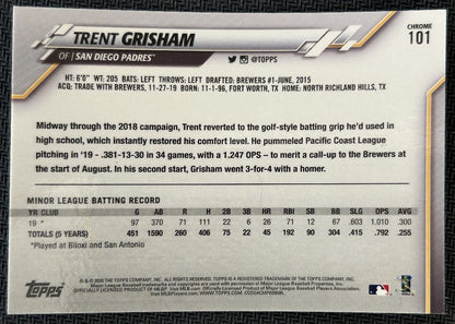 2020 Topps Chrome Trent Grisham Rookie San Diego Padres #101