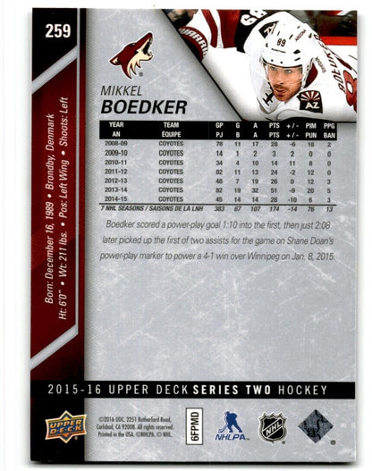 2015-16 Upper Deck Mikkel Boedker Arizona Coyotes #259