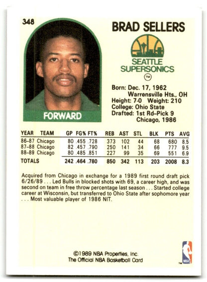 1989-90 Hoops Brad Sellers Seattle SuperSonics #348