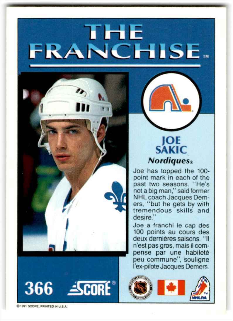 1991-92 Score Canadian Bilingual Joe Sakic Quebec Nordiques #366