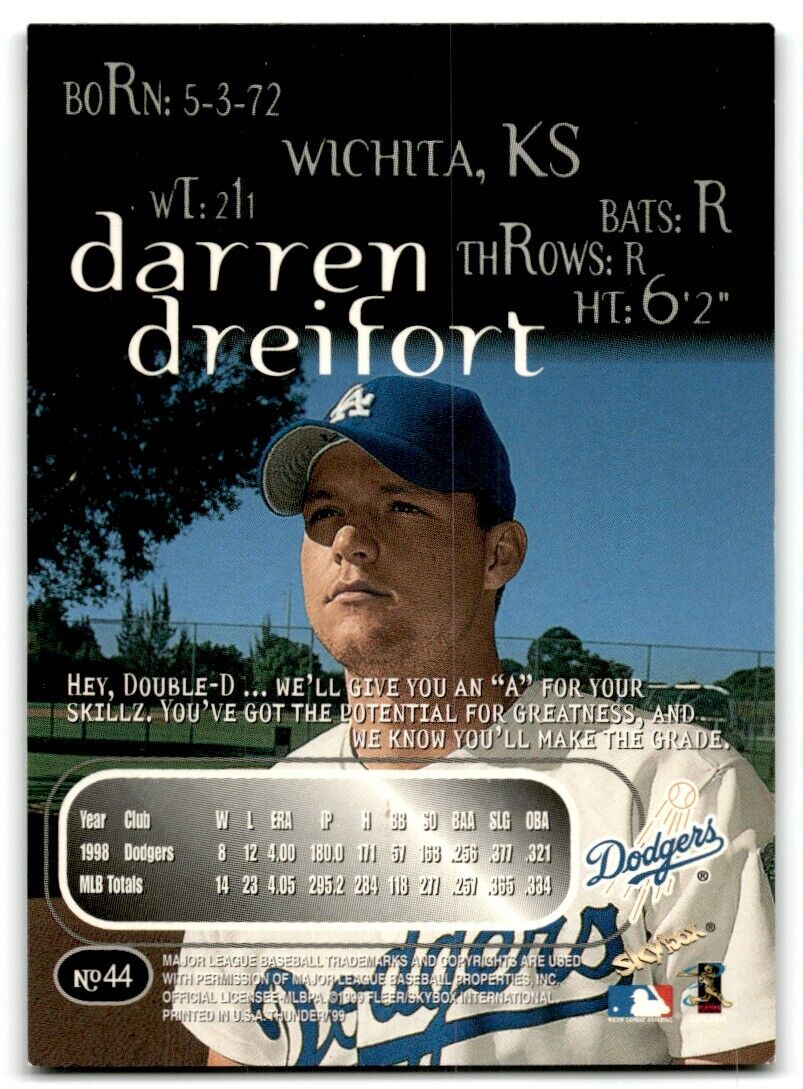 1999 SkyBox Thunder Rant Darren Dreifort Los Angeles Dodgers #44