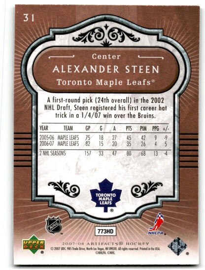 2007-08 Upper Deck Artifacts Alexander Steen Toronto Maple Leafs #31