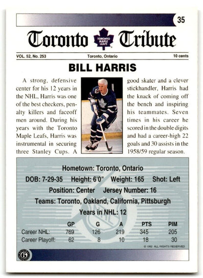 1991-92 Ultimate Original 6 Bill Harris Toronto Maple Leafs #35