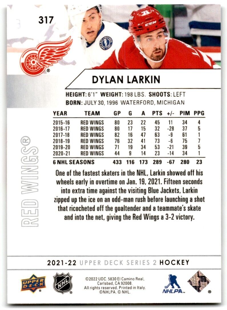 2021-22 Upper Deck Dylan Larkin Detroit Red Wings #317