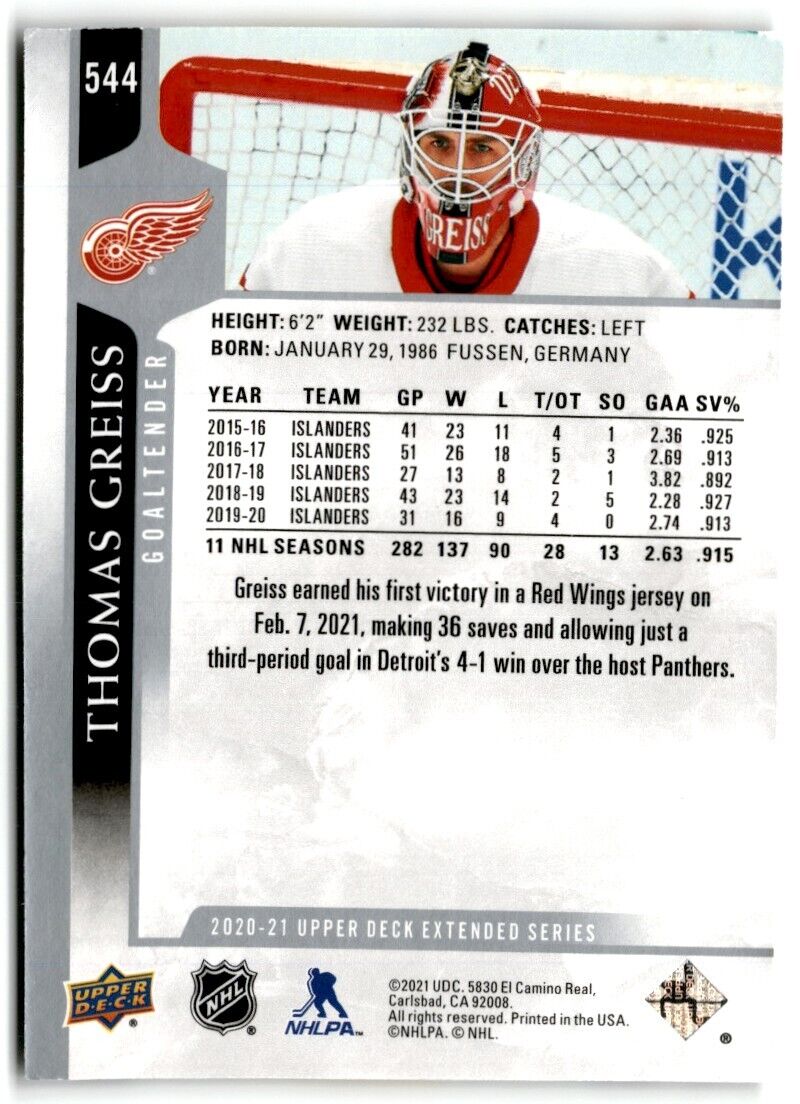 2020-21 Upper Deck Thomas Greiss Detroit Red Wings #544