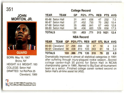 1991-92 Hoops John Morton Cleveland Cavaliers #351