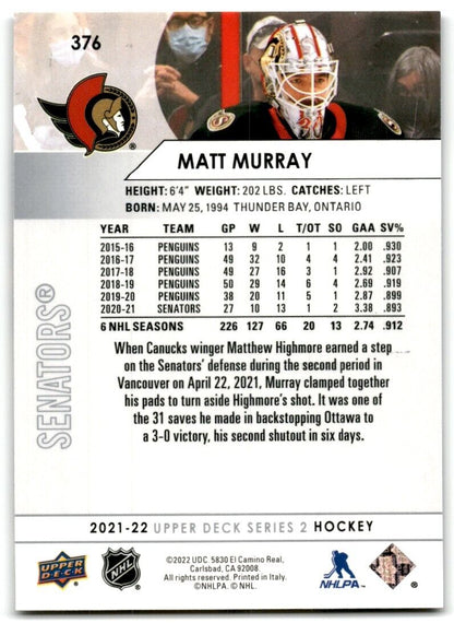 2021-22 Upper Deck Matt Murray Ottawa Senators #376