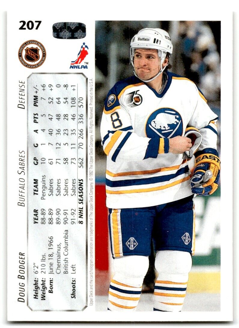 1992-93 Upper Deck Doug Bodger Buffalo Sabres #207