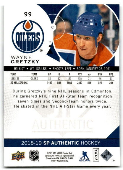 2018-19 SP Authentic Wayne Gretzky Edmonton Oilers #99