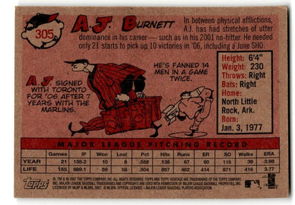 2007 Topps Heritage A.J. Burnett Toronto Blue Jays #305