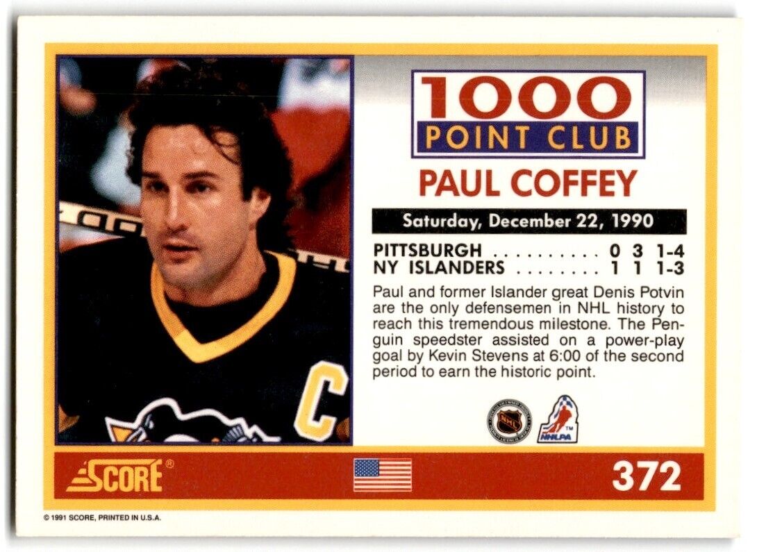 1991-92 Score American Paul Coffey Pittsburgh Penguins #372