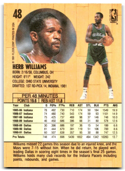 1991-92 Fleer Herb Williams Dallas Mavericks #48