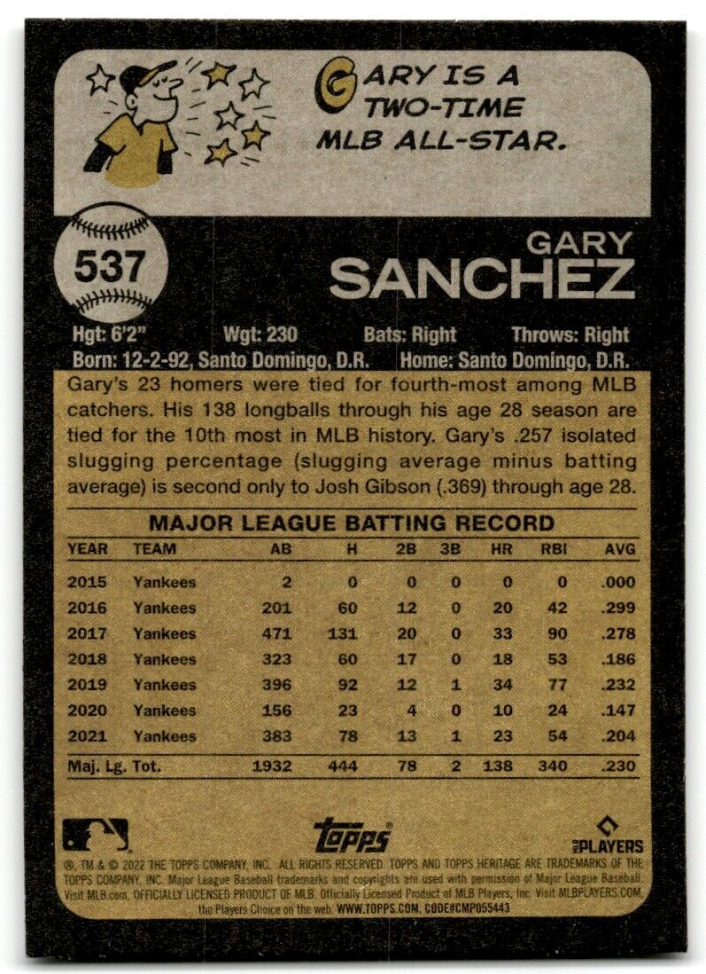 2022 Topps Heritage High Number Gary Sanchez Minnesota Twins #537