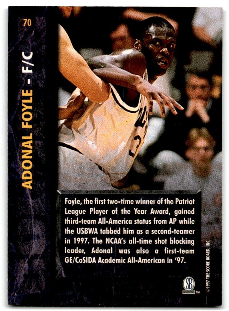 1997-98 Score Board Rookies Adonal Foyle Colgate Red Raiders #70