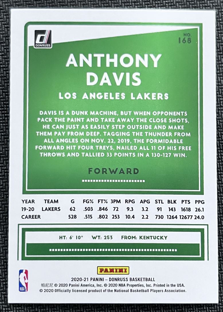 2020-21 Donruss Anthony Davis Los Angeles Lakers #168