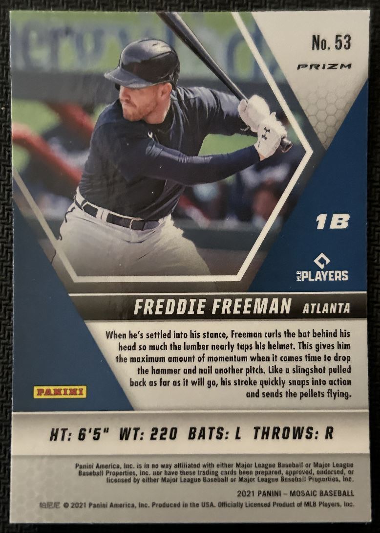 2021 Panini Mosaic Prizm Red Freddie Freeman Atlanta Braves #53 Parallel