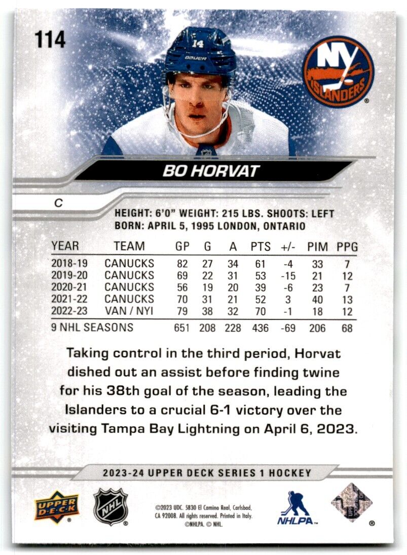 2023-24 Upper Deck Bo Horvat New York Islanders #114