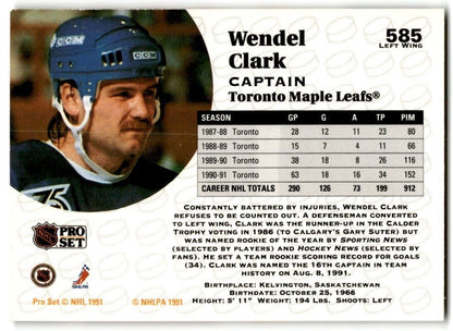 1991-92 Pro Set Wendel Clark Toronto Maple Leafs #585