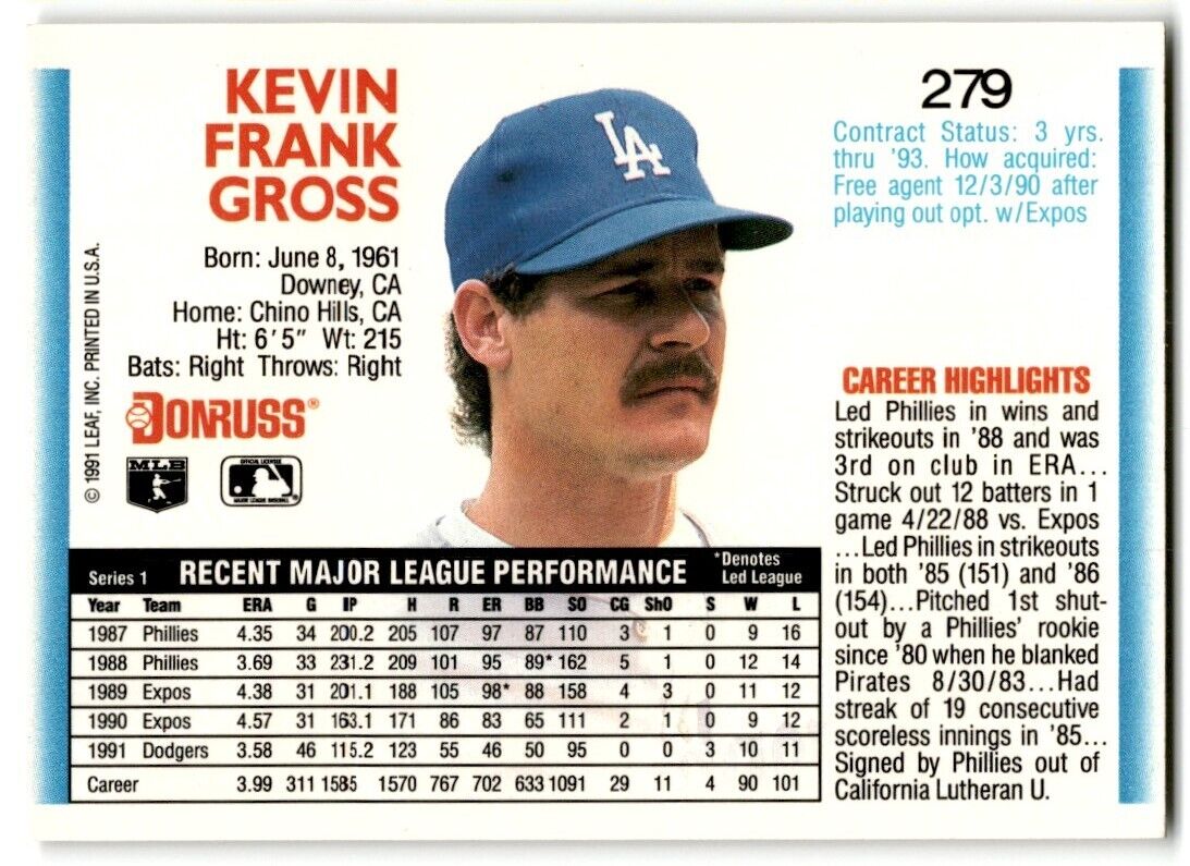 1992 Donruss Kevin Gross Los Angeles Dodgers #279