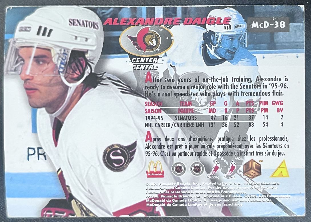 1995-96 Pinnacle McDonald's Game Winners Alexandre Daigle Ottawa Senators