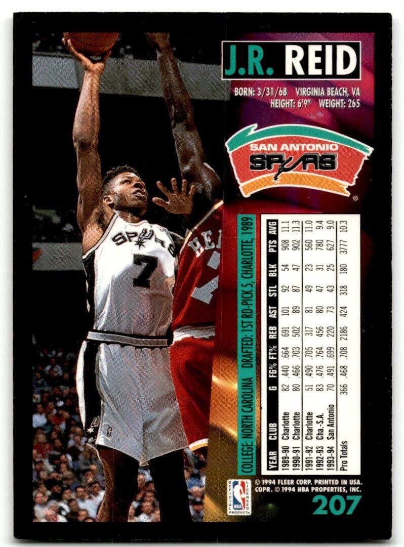 1994-95 Fleer J.R. Reid San Antonio Spurs #207