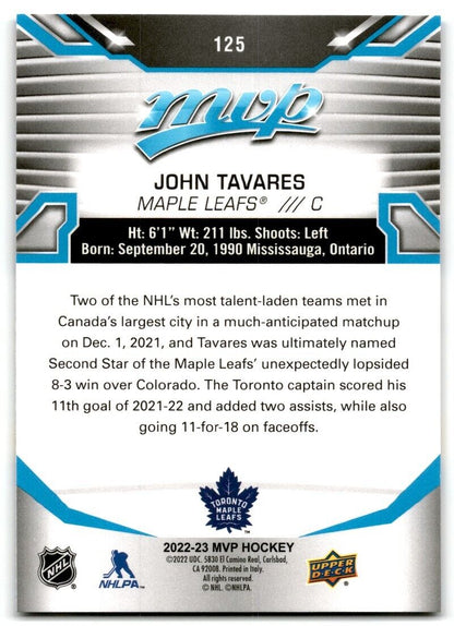 2022-23 Upper Deck MVP John Tavares Toronto Maple Leafs #125