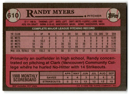 1989 Topps Randy Myers New York Mets #610