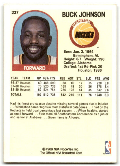 1989-90 Hoops Buck Johnson Rookie Houston Rockets #237