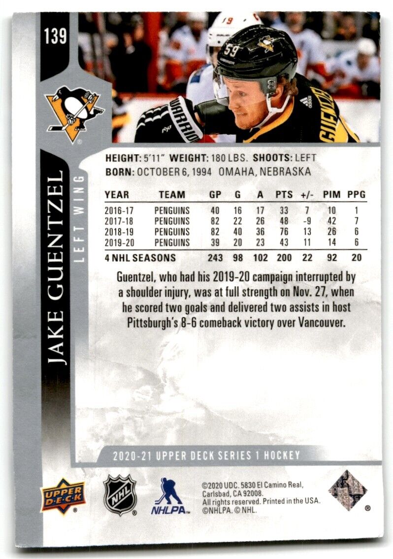 2020-21 Upper Deck Jake Guentzel Pittsburgh Penguins #139