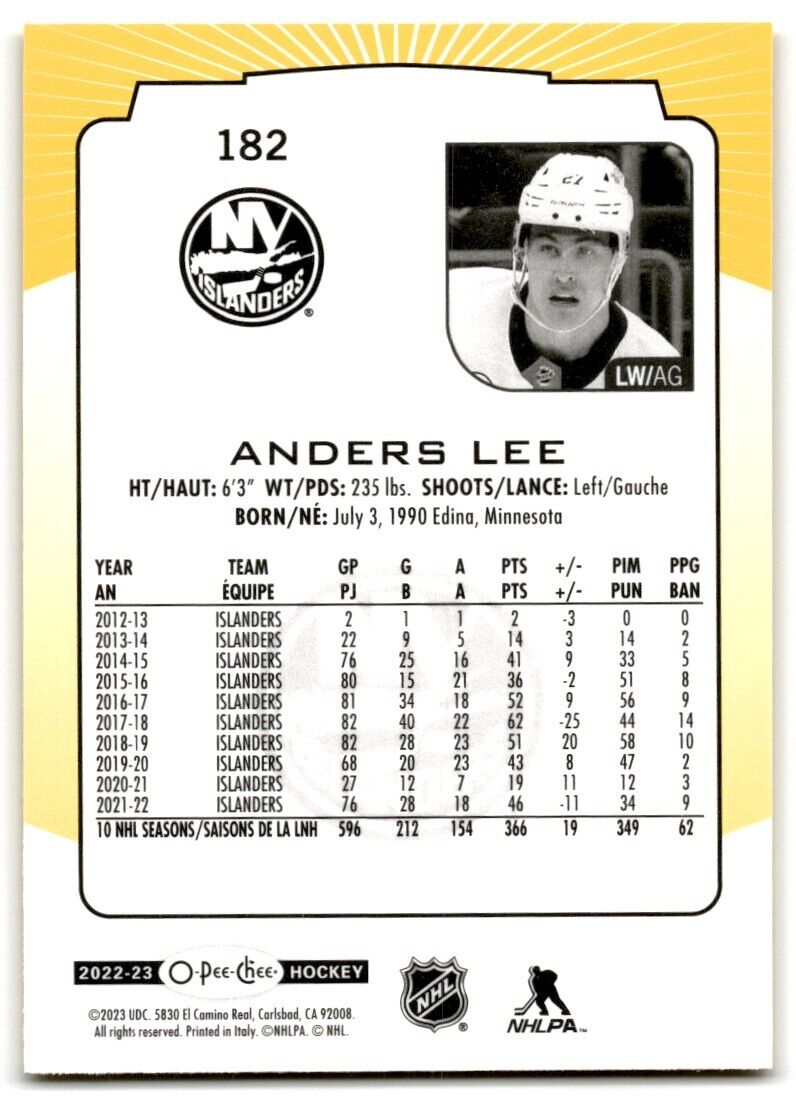 2022-23 O-Pee-Chee Anders Lee New York Islanders #182