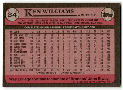 1989 Topps Ken Williams Chicago White Sox #34