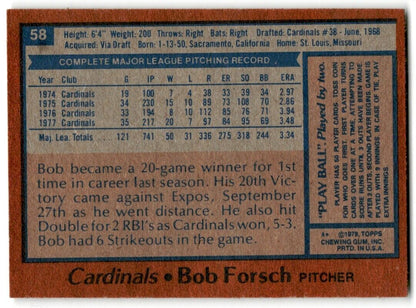 1978 Topps Bob Forsch St. Louis Cardinals #58